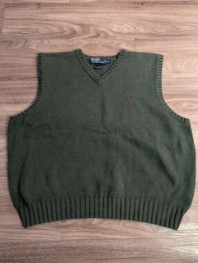 Polo Ralph Lauren Vintage Olive Green V-Neck Sweater Vest XL